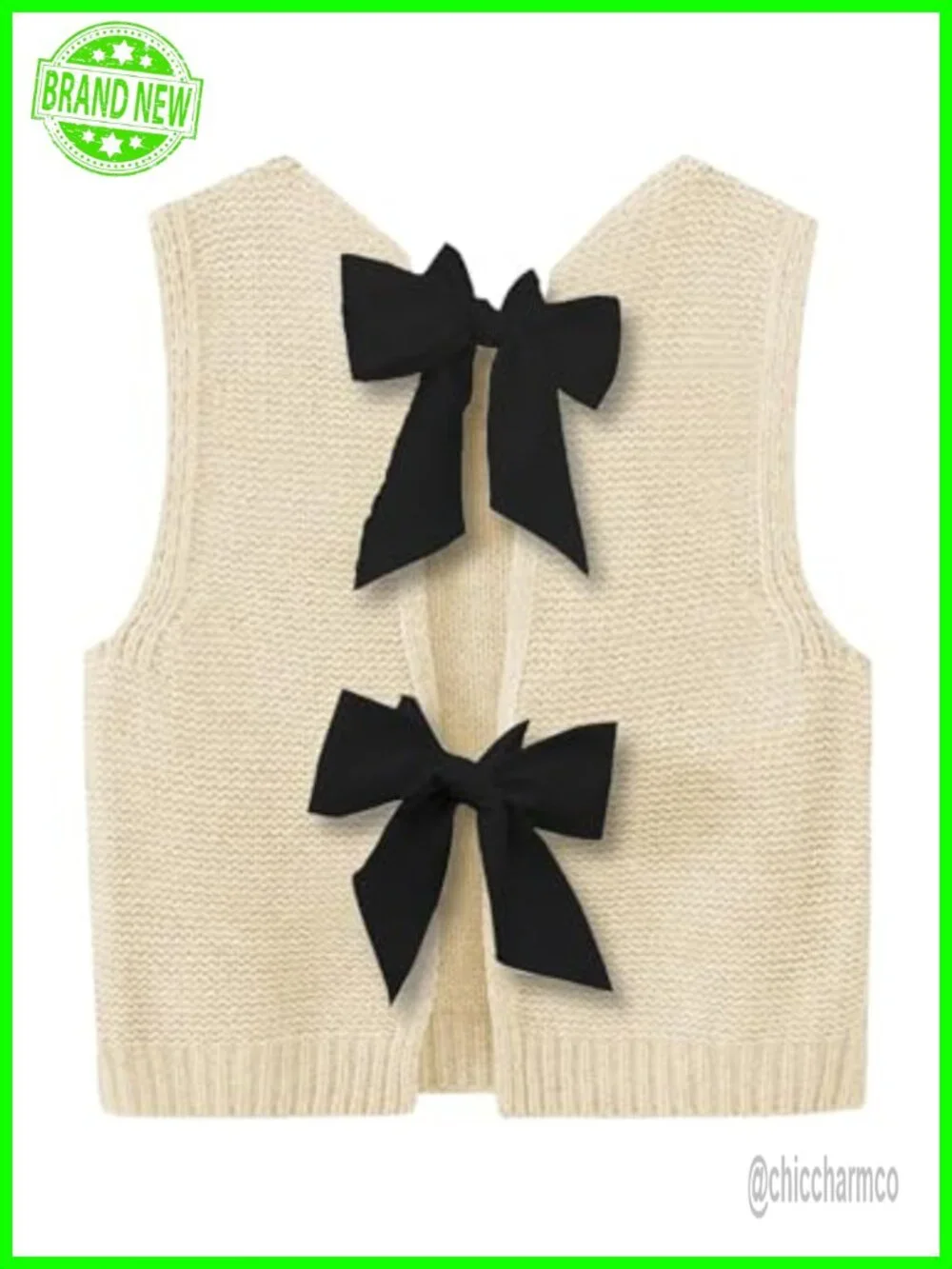 Tie Back Cropped Sweater Vest Bow Sleeveless Knit Tank Top Cute Cardigan Dressy